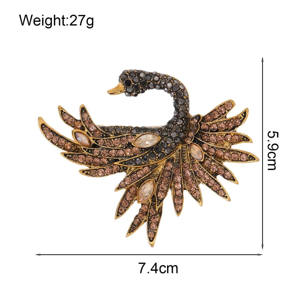 Luxury Rhinestone Swan Bird Brooch, Gold Tone Alloy Elegant Animal Lapel Pin Corsage Suit Accessory Gift