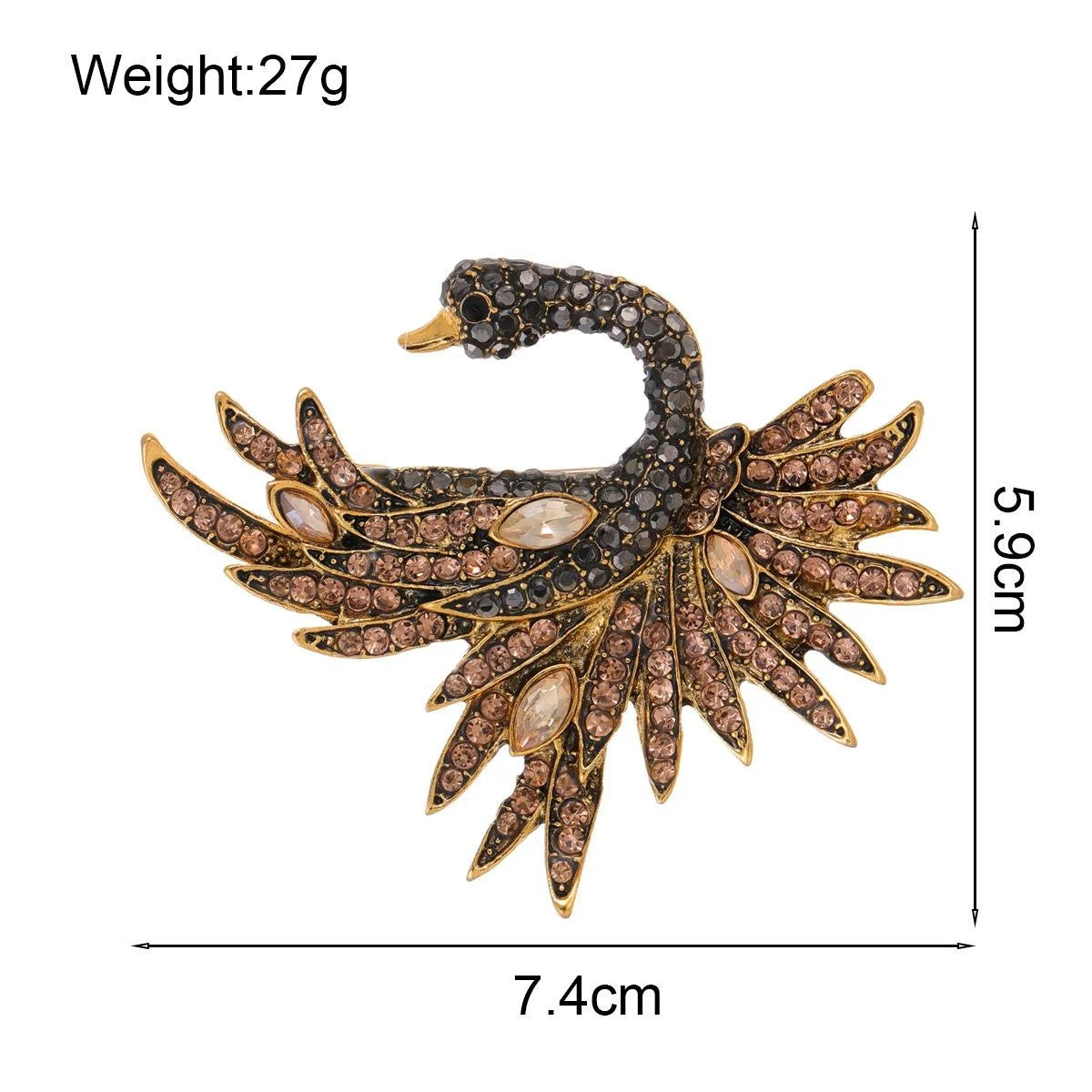 Luxury Rhinestone Swan Bird Brooch, Gold Tone Alloy Elegant Animal Lapel Pin Corsage Suit Accessory Gift