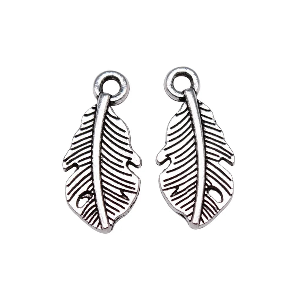 15x7mm 0.38g Multicolor Zinc Alloy Feather Charm Pendant for DIY Necklace Bracelet Jewelry Making
