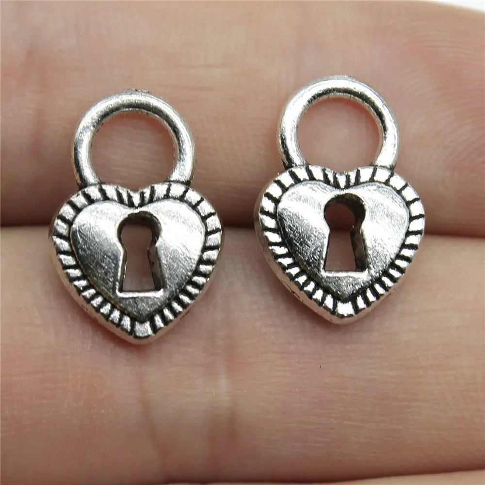 17x11mm 1.6g Antique Silver Zinc Alloy Heart Lock Charm Pendant for DIY Bracelet Necklace Jewelry Making