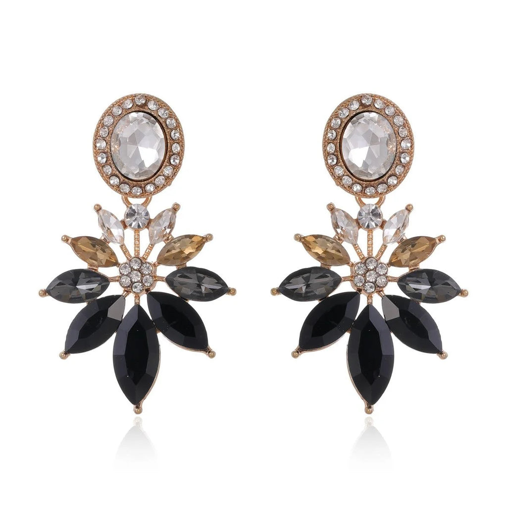Luxury Vintage Alloy Rhinestone Crystal Flower Stud Earrings For Women Wedding Party Banquet Gift