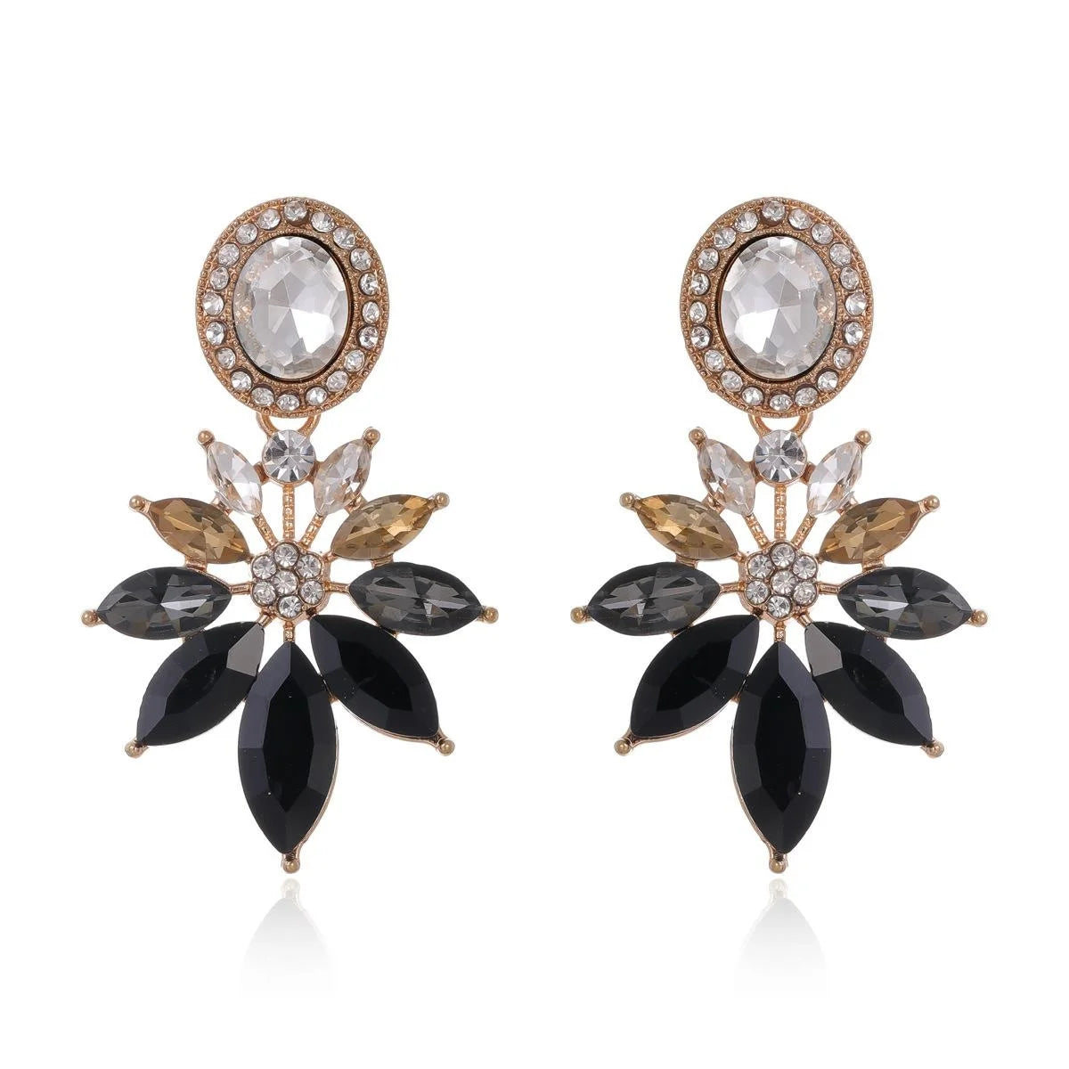 Luxury Vintage Alloy Rhinestone Crystal Flower Stud Earrings For Women Wedding Party Banquet Gift