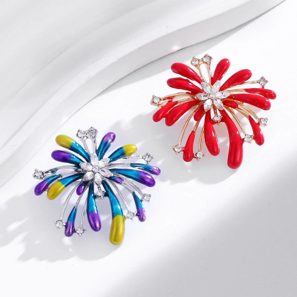 Luxury Fireworks Flower Brooch With Enamel Drops And Rhinestones, Elegant Lapel Pin Corsage Suit Accessory Gift
