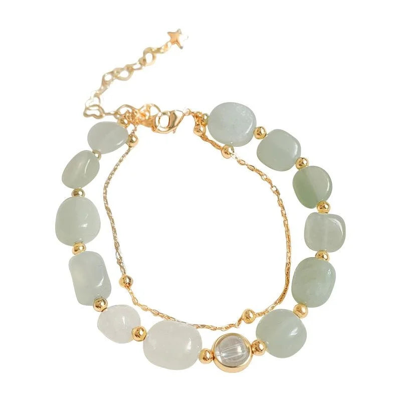 Natural Green Aventurine Bracelet Sweet Forest Style Geometric Ring Charm Summer Jewelry