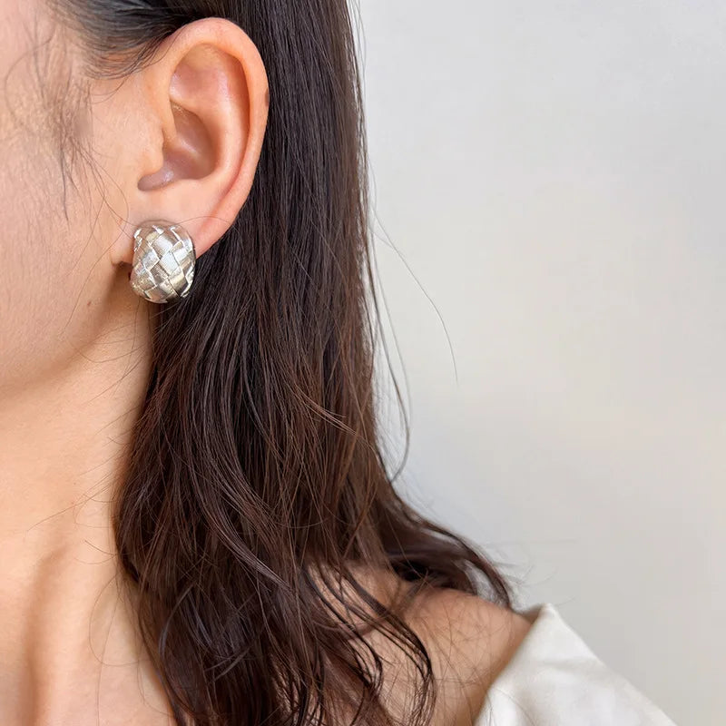 Elegant Silver Alloy Braided Woven Texture C Hoop Stud & Clip On No Piercing Statement Earrings