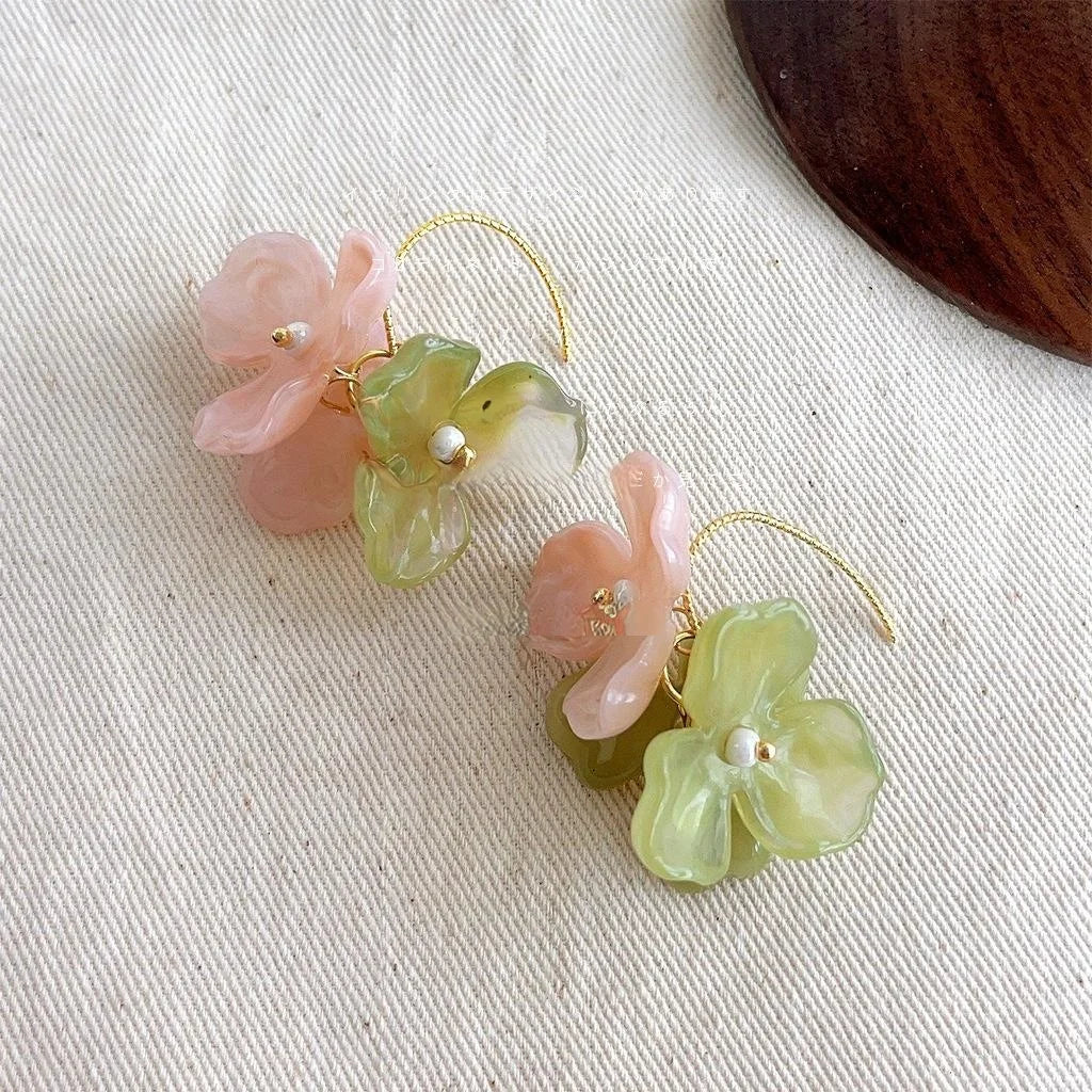 Forest Style Handmade Resin Flower Drop Earrings For Women Elegant Summer Jewelry