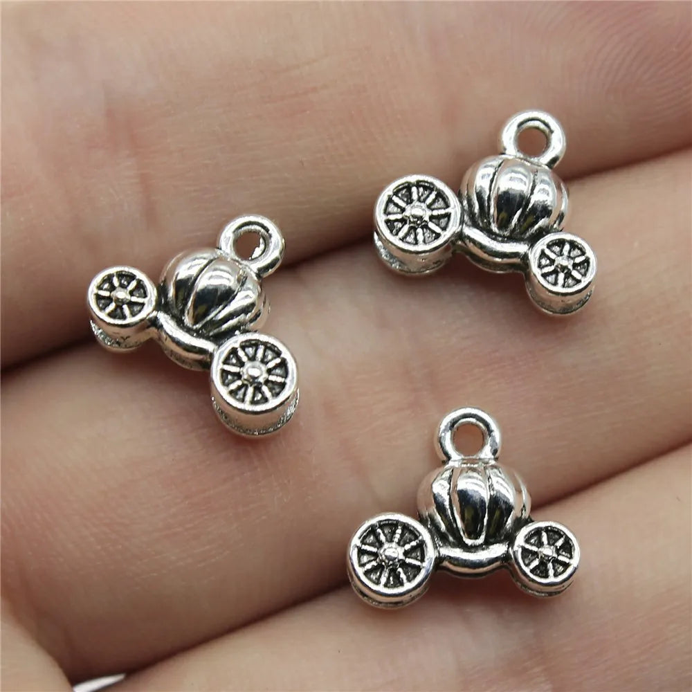 13x11mm 1.5g Antique Silver Zinc Alloy Pumpkin Carriage Charm Pendant for DIY Fairy Tale Jewelry Making