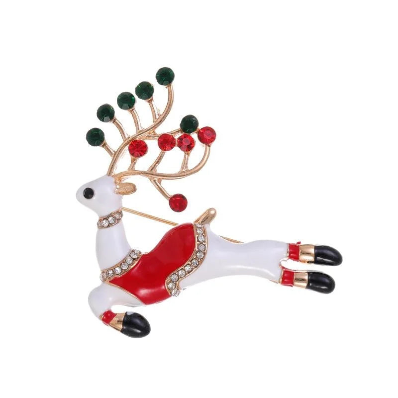 Cute Christmas Reindeer Enamel Rhinestone Alloy Brooch, Elegant Lapel Pin Corsage Suit Accessory Gift
