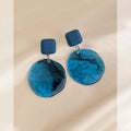 Vintage Glacier Blue Cloud Mist Semi Transparent Resin Oval Drop Earrings With Silver Plated Pins
