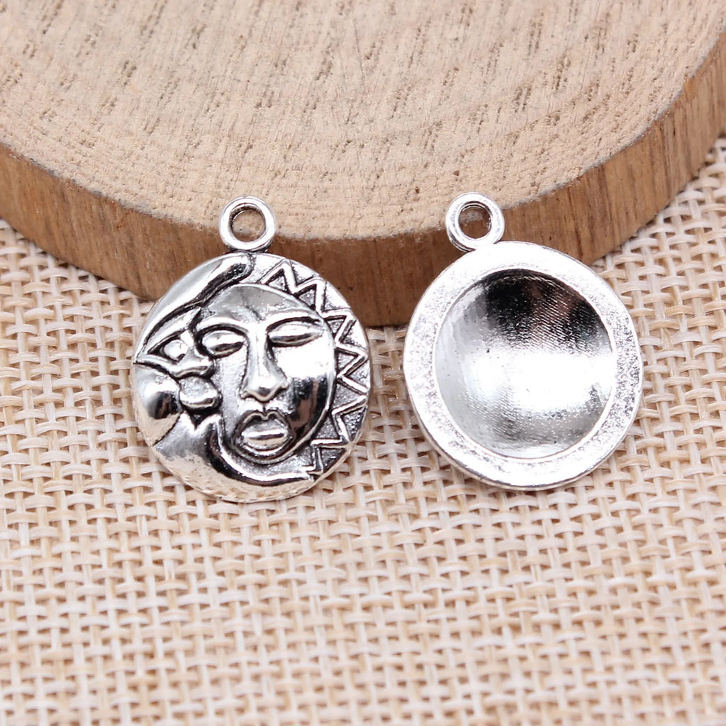 21x17mm 2g Antique Silver Zinc Alloy Sun Moon Face Charm Pendant for DIY Jewelry Making