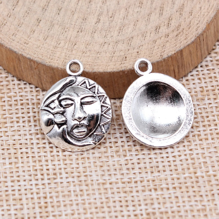 21x17mm 2g Antique Silver Zinc Alloy Sun Moon Face Charm Pendant for DIY Jewelry Making