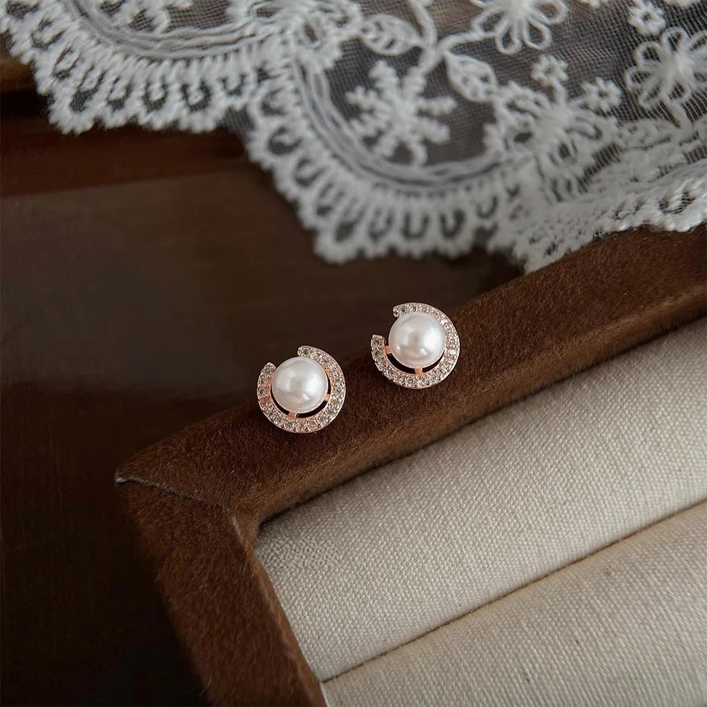 Rose Gold Zircon Micro Pave Round Stud Earrings Eco-Friendly Copper French Chic Jewelry