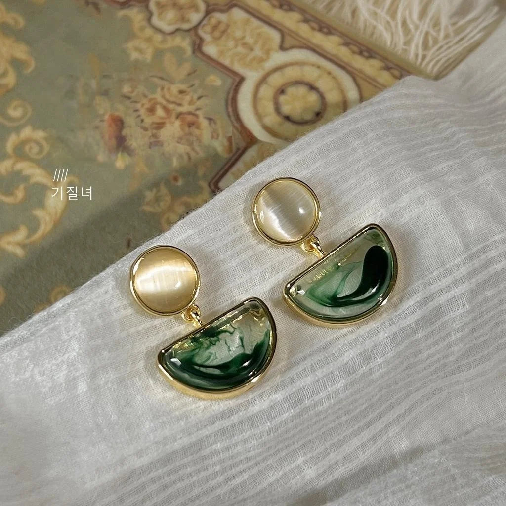 14K Plated Alloy Geometric Round Stud Earrings Fairy Style Vintage Jewelry