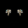 14K Plated Copper Floral Bouquet Stud Earrings With Zircon Micro Pave Korean Sweet Jewelry