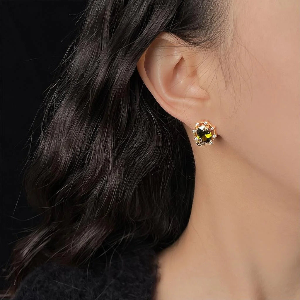 Forest Style Olive Green Zircon Butterfly Wreath 14K Plated Copper Stud Earrings