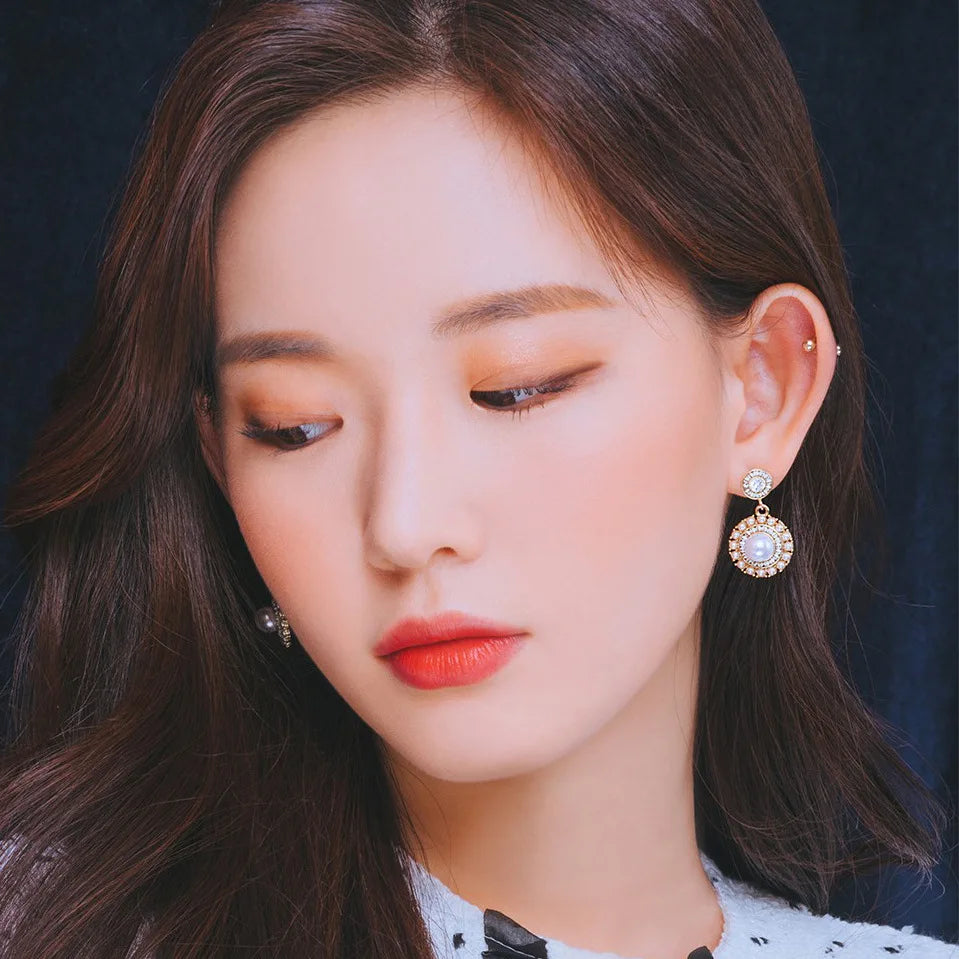 Elegant Round Pearl Drop Zircon Rhinestone Stud & Clip On No Piercing Korean Luxury Dangle Earrings