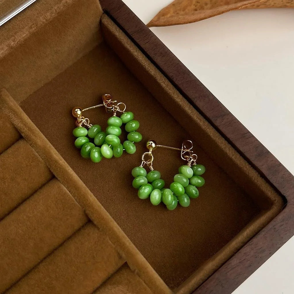 Sweet Forest Style Double Layer Shell Geometric Round Hoop Drop Earrings For Women