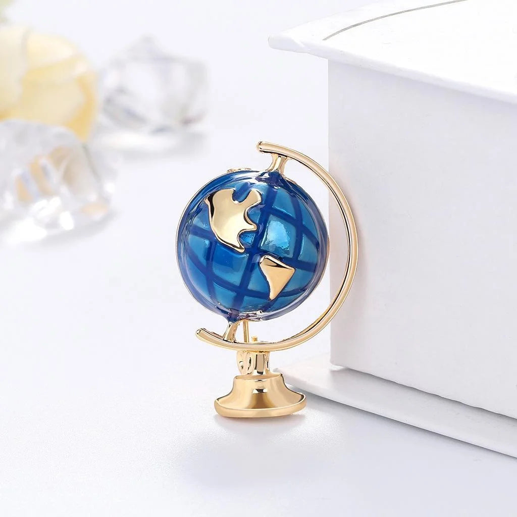 Luxury Blue Enamel Planet Astronaut Globe Alloy Brooch, Korean Style Lapel Pin Corsage Suit Accessory Gift