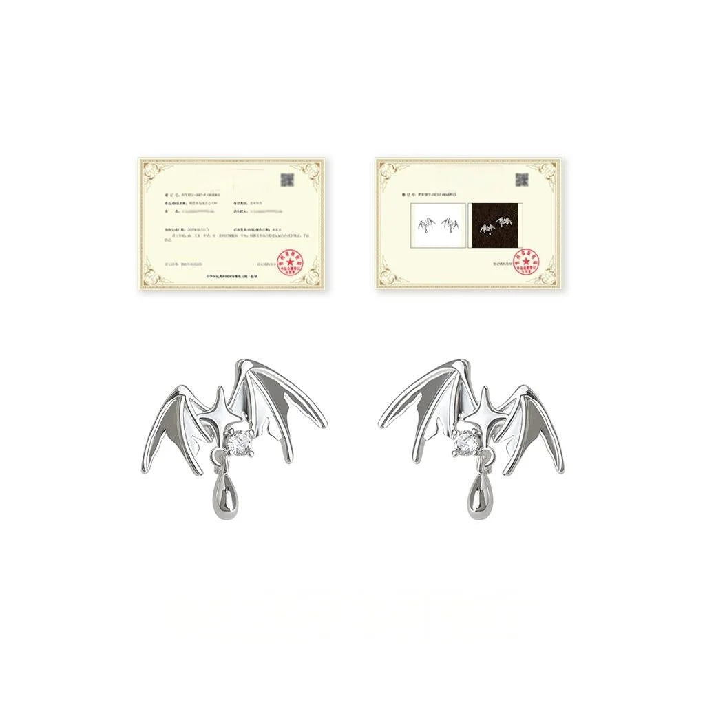 Silver Plated Copper Zircon Angel Wing Star Teardrop Stud Earrings For Women