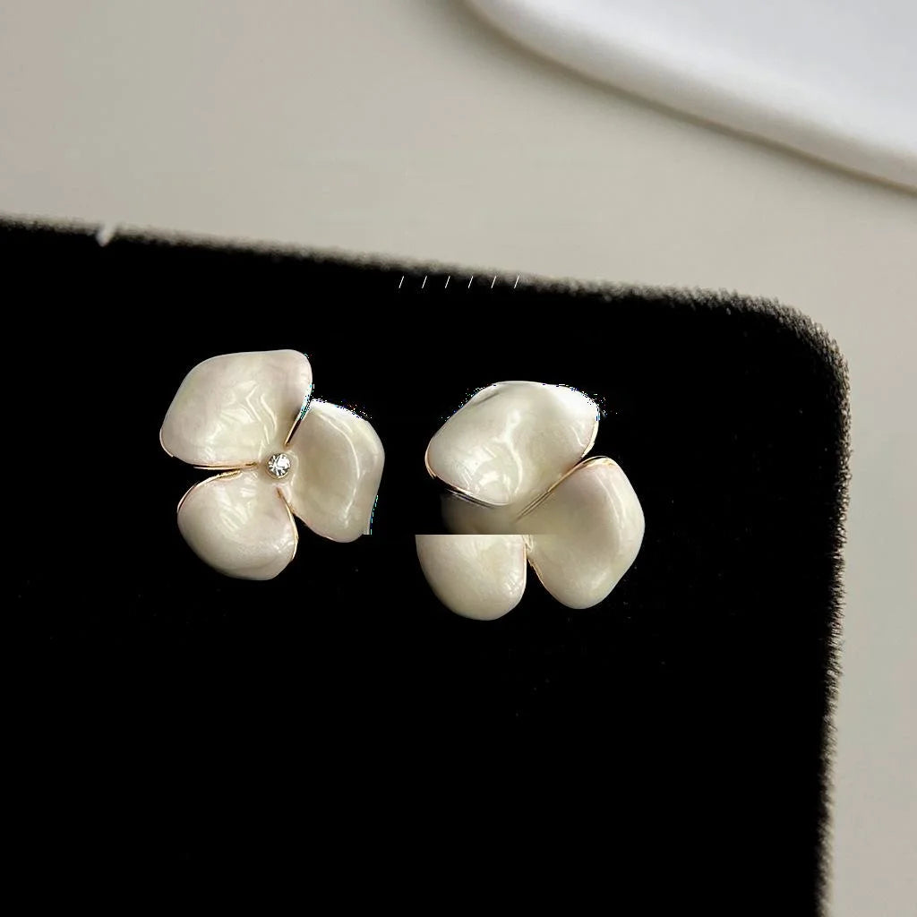 14K Gold Plated Copper Iris Flower Stud Earrings Sweet Elegant Quicksand Texture Jewelry