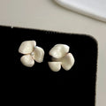 14K Gold Plated Copper Iris Flower Stud Earrings Sweet Elegant Quicksand Texture Jewelry