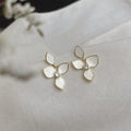 Elegant French White Iris Flower Enamel Zircon Copper Stud Earrings With Silver Plated Pins