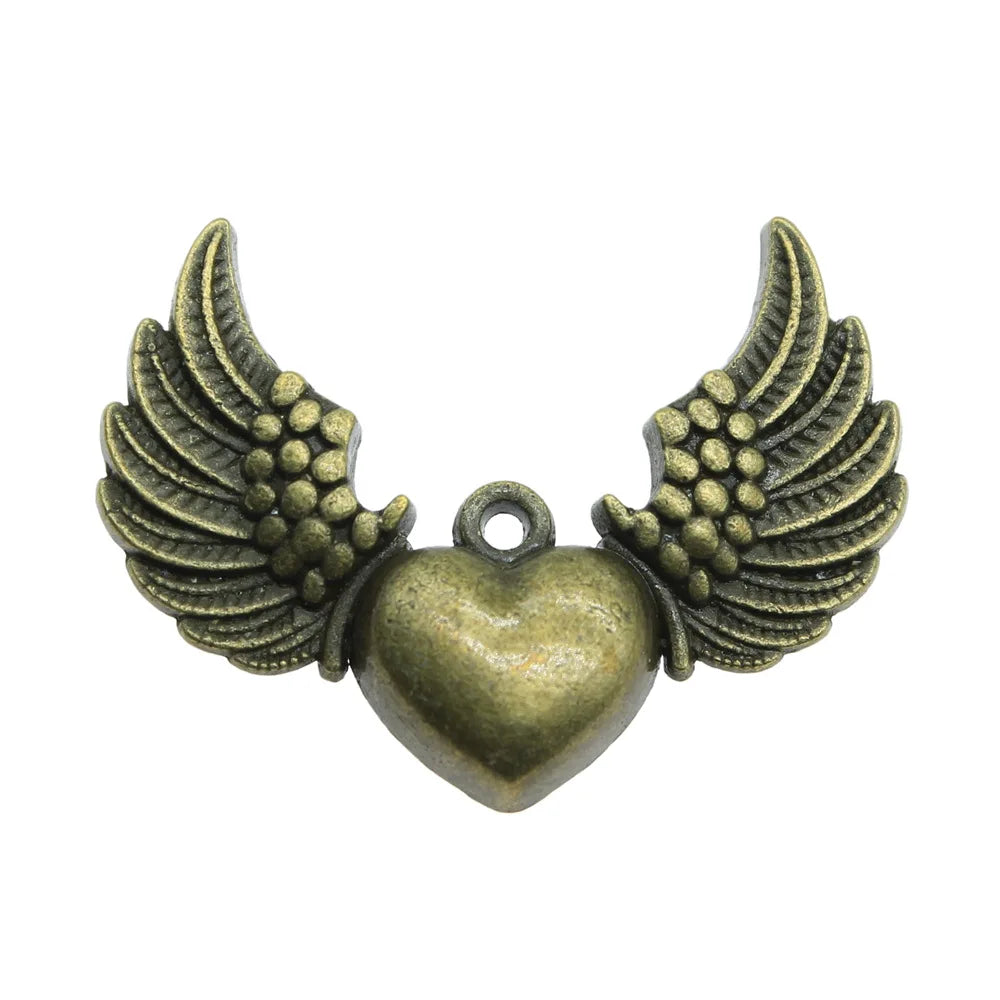 36x27mm 4.2g Multicolor Zinc Alloy Winged Heart Wing Charm Pendant for DIY Necklace Bracelet Jewelry Making