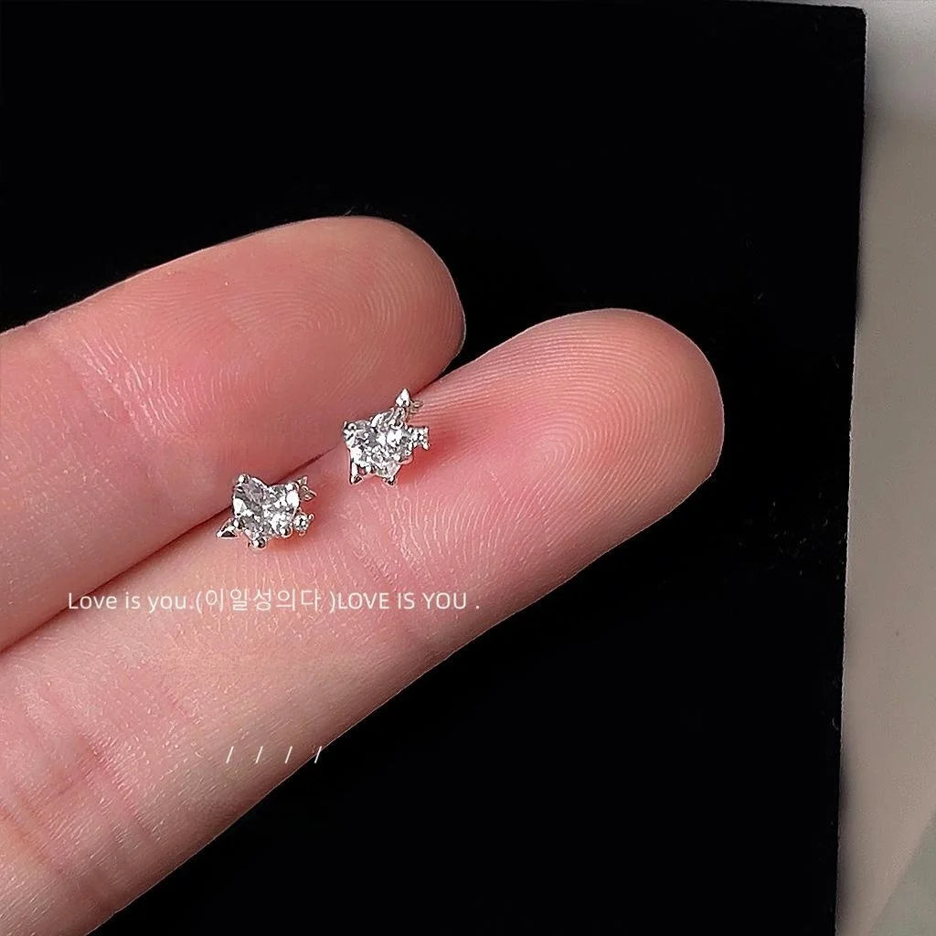 Mini Zircon Arrow Through Heart Copper Stud Earrings, Silver Plated Style Daily Jewelry