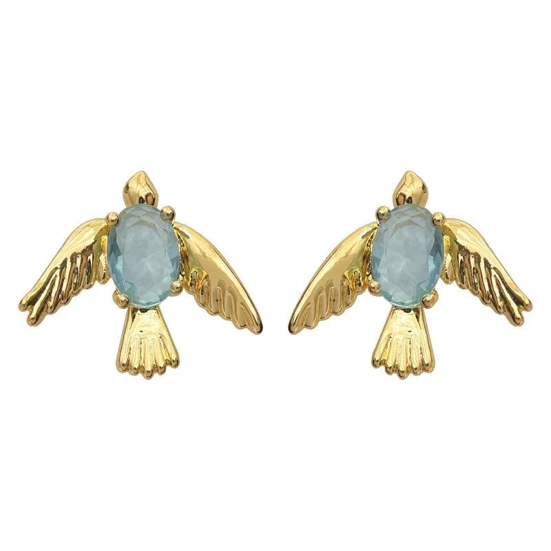 Original Designer 14K Gold Plated Copper Bird Stud Earrings For Women, Niche Animal Jewelry
