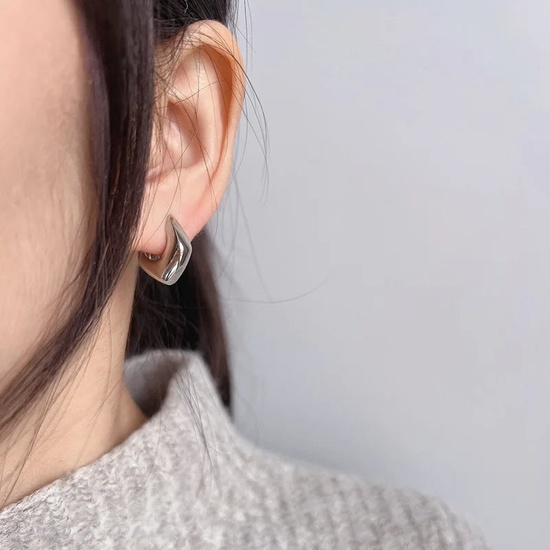 Minimalist Smooth Silver Alloy Geometric Hoop Ear Cuffs, Elegant Stud & Clip On No Piercing Earrings