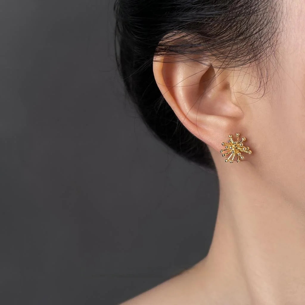 14K Gold Plated Eco-Friendly Copper Geometric Ice Flower Stud Earrings Minimalist Designer Jewelry