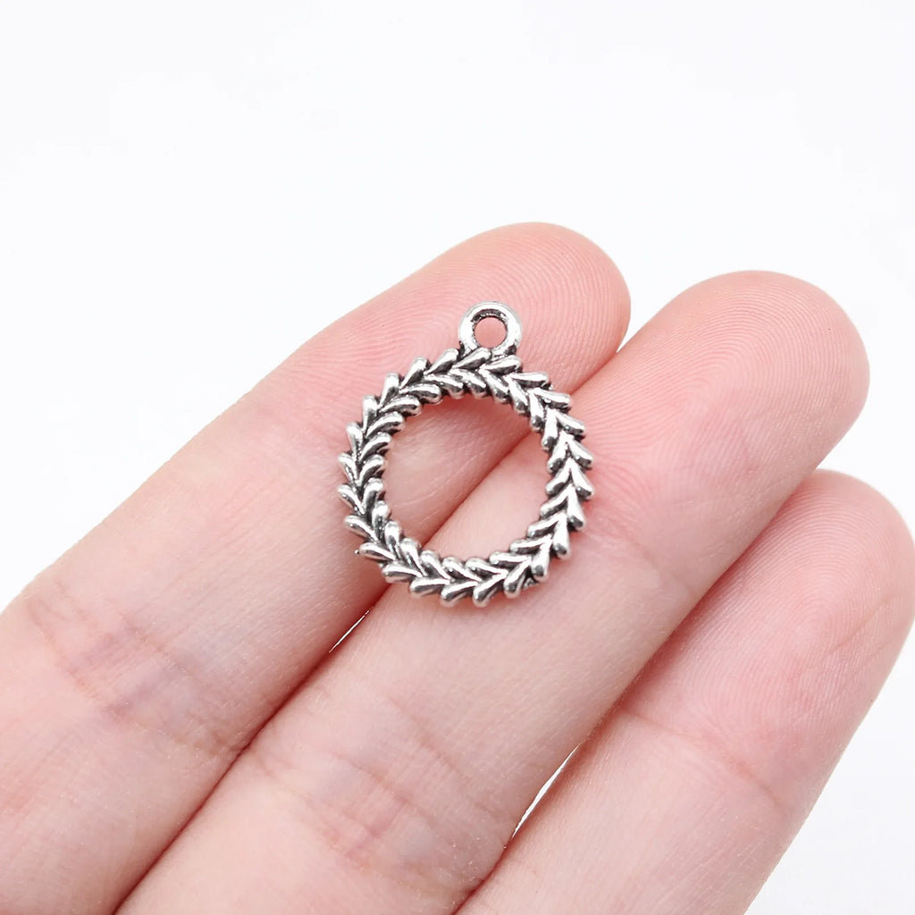 19x16mm 1.3g Antique Silver Zinc Alloy Olive Branch Ring Charm Pendant for DIY Jewelry Making