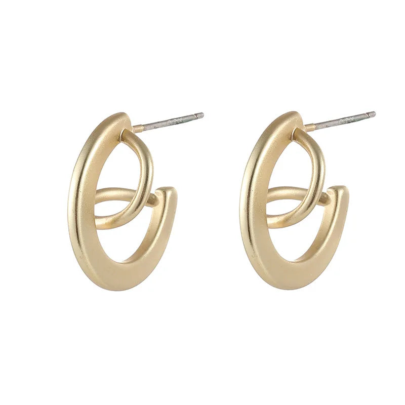 Elegant Matte Gold Alloy Spiral Hoop Stud & Clip On No Piercing Small Commuter Statement Earrings