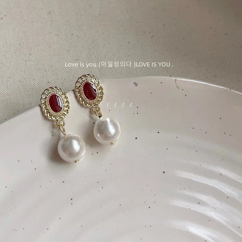 14K Electroplated Copper Hong Kong Retro Floral Geometric Drop Earrings
