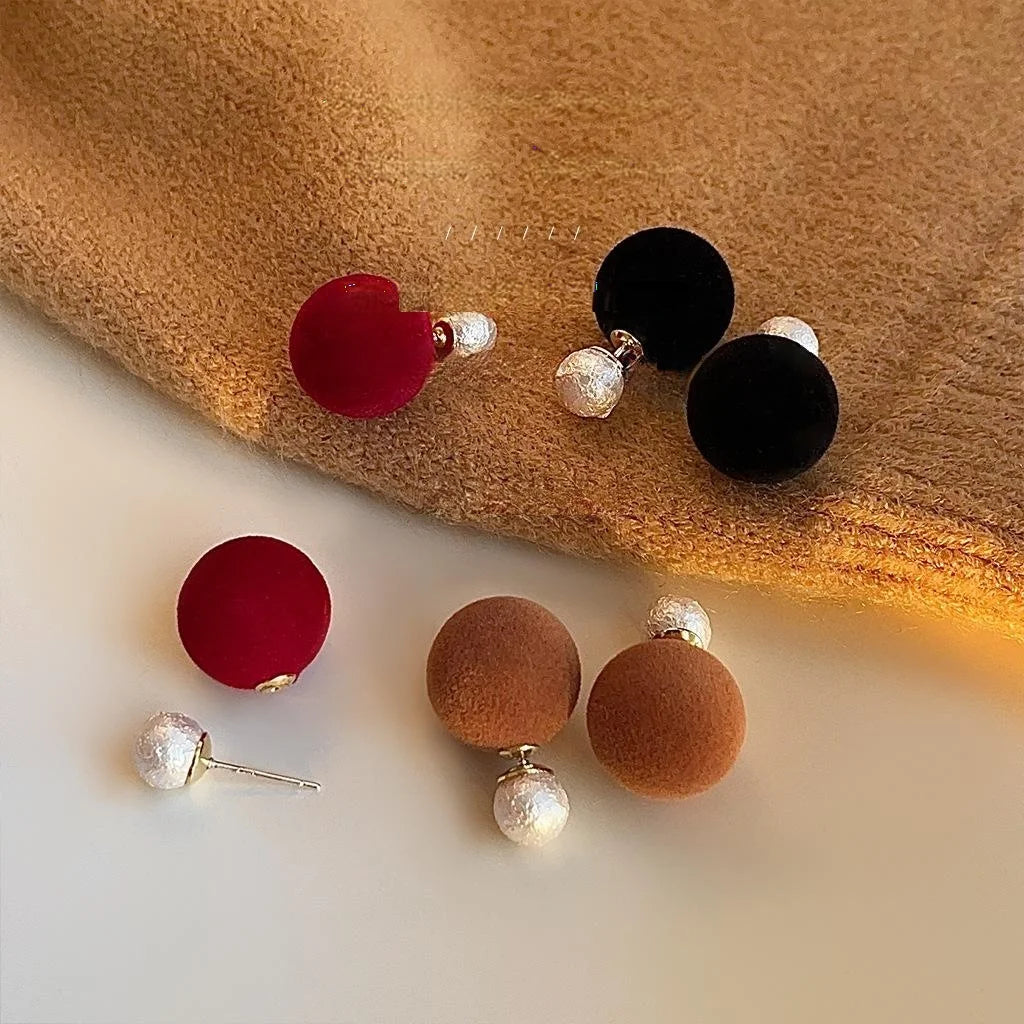 Flocked Round Geometric Pearl Stud Earrings Copper Fashion OL Jewelry