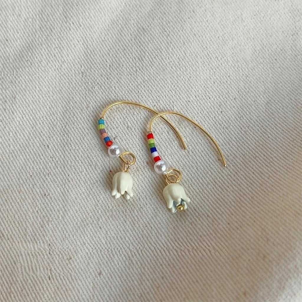Sweet Handmade Lily Of The Valley Flower Drop Earrings Copper High-Luster Pearl Floral Jewelry