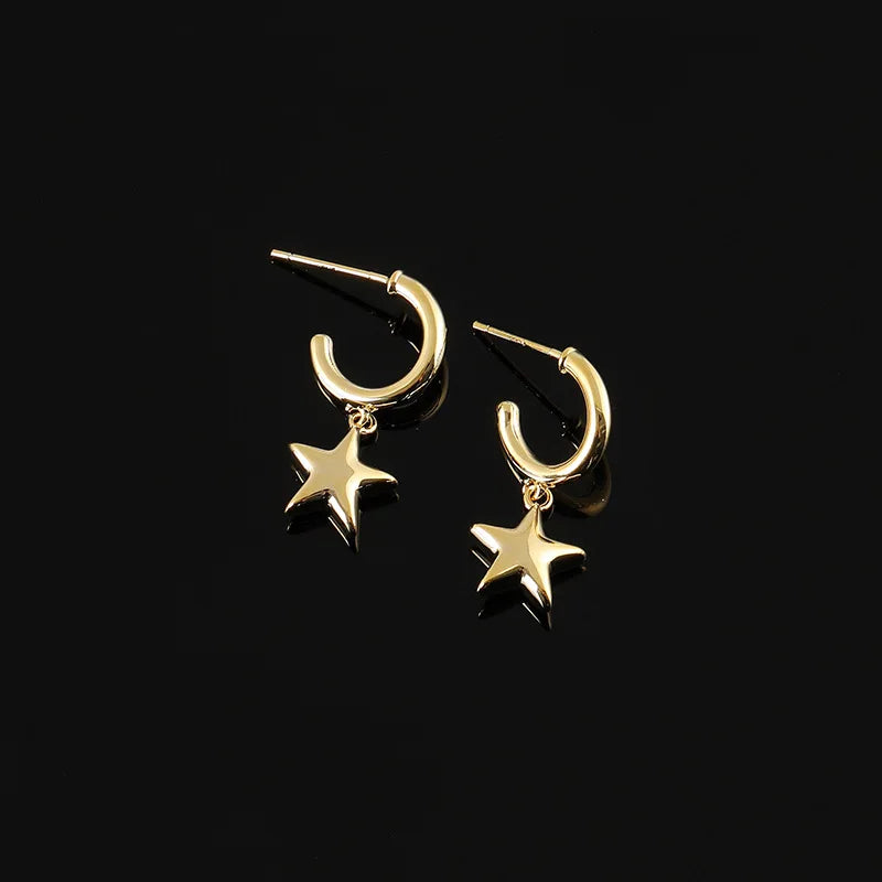Elegant Luxury Gold Alloy Spiral Disk Five Point Star Charm Stud & Clip On No Piercing Drop Earrings