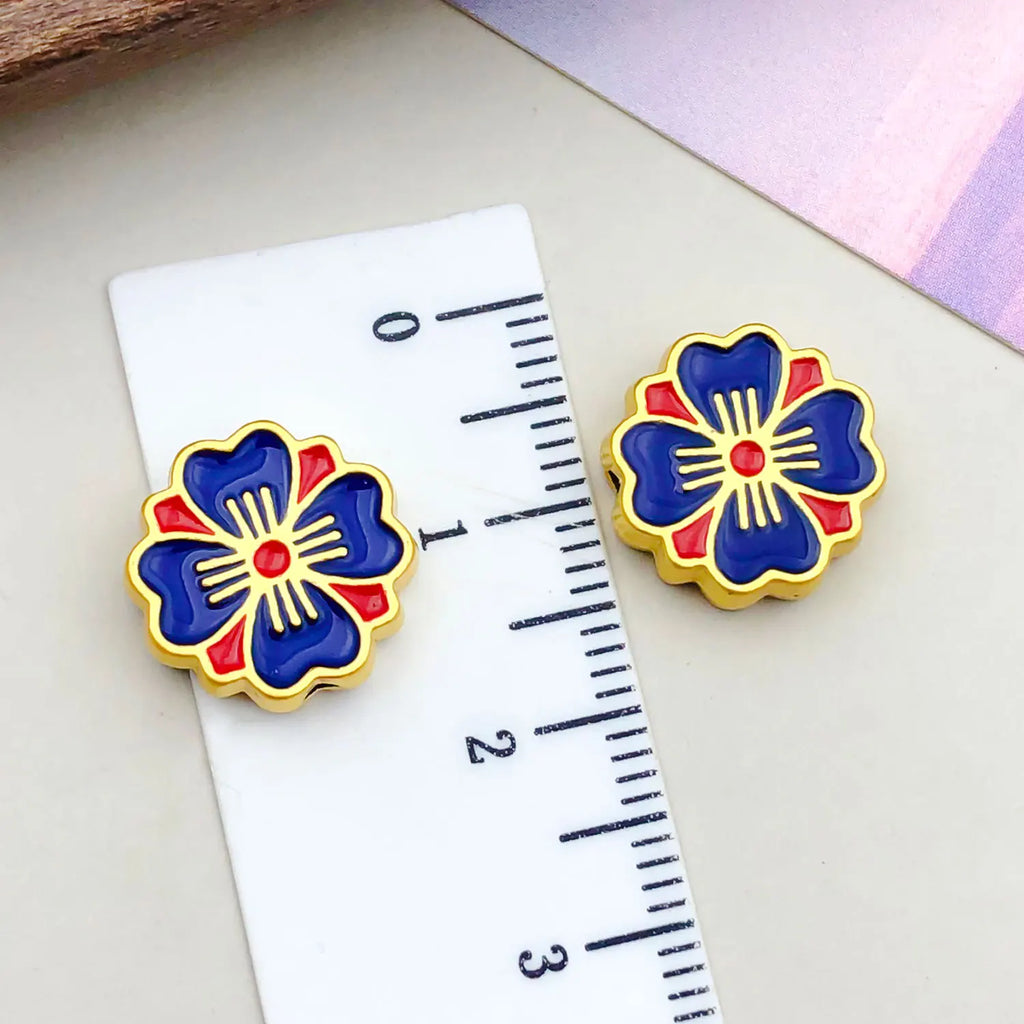 Zinc Alloy Enamel Fu Character Sakura Flower Large Hole Spacer Beads for DIY Jewelry
