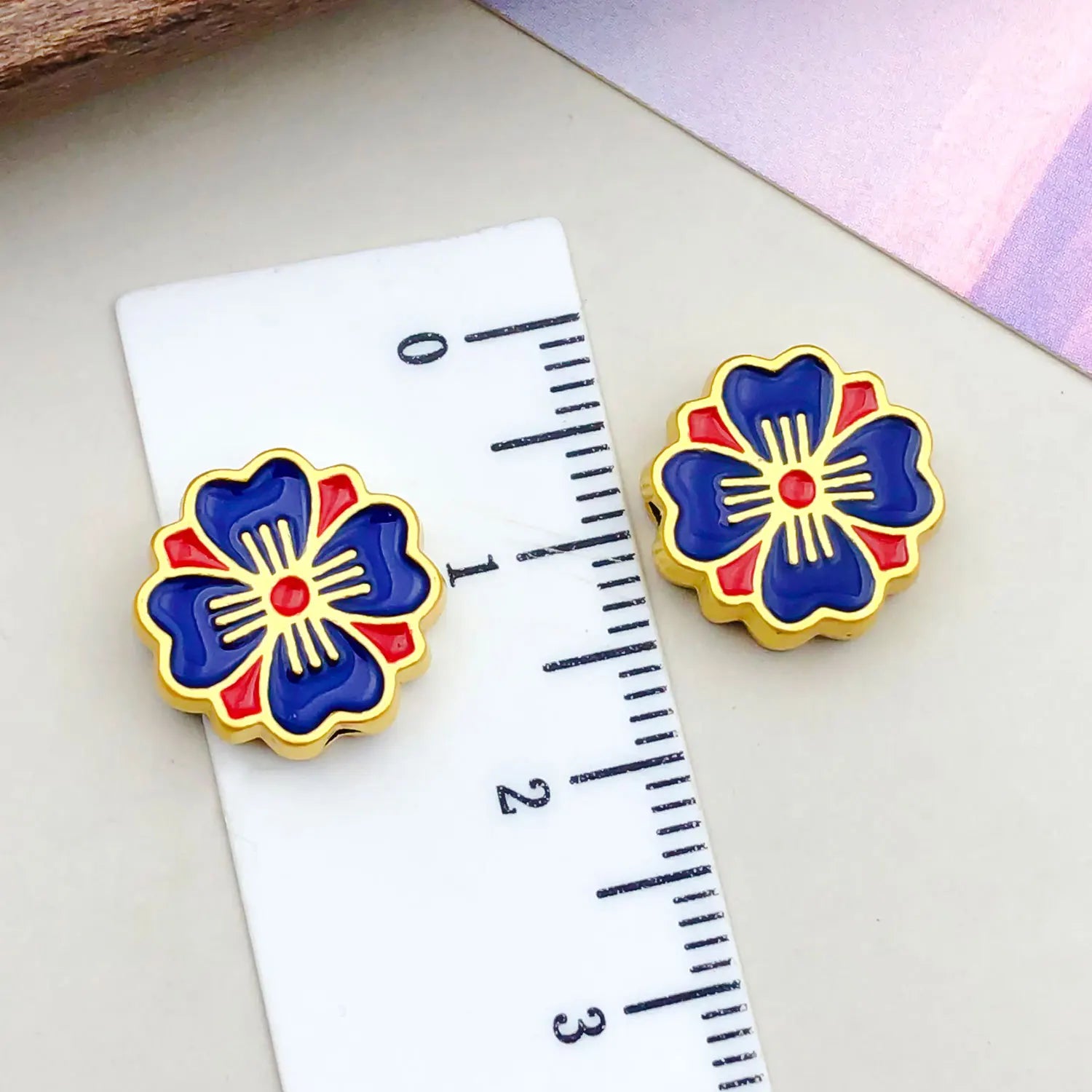 Zinc Alloy Enamel Fu Character Sakura Flower Large Hole Spacer Beads for DIY Jewelry