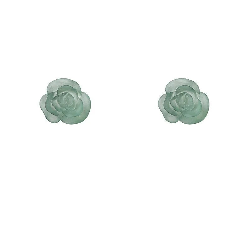 French Sweet Flower Acrylic Resin Stud Earrings With Silver Plated Pins
