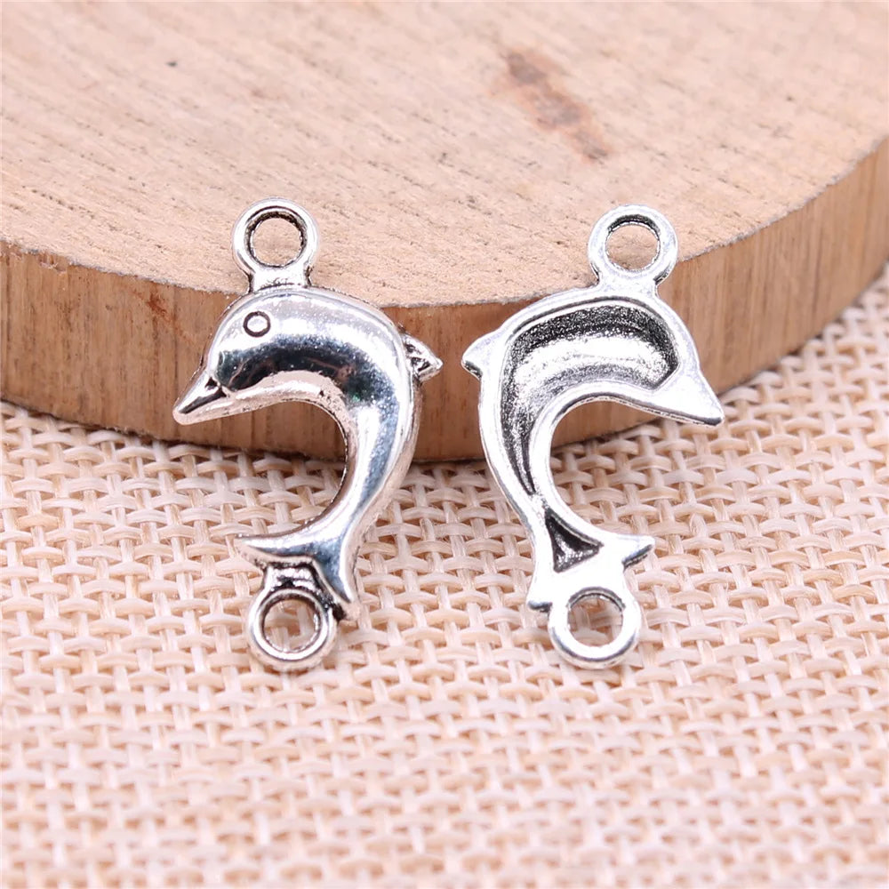 24x12mm 0.9g Antique Silver Zinc Alloy Dolphin Connector Charm for DIY Bracelet Necklace Making