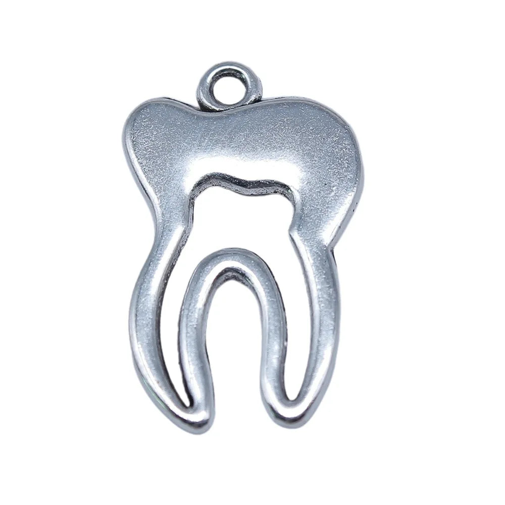 15x24mm 2g Antique Silver Zinc Alloy Tooth Charm Pendant for DIY Dentist Theme Jewelry Making