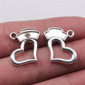21x23mm 1.5g Antique Silver Zinc Alloy Heart Nurse Cap Charm Pendant for Medical Theme Jewelry Making