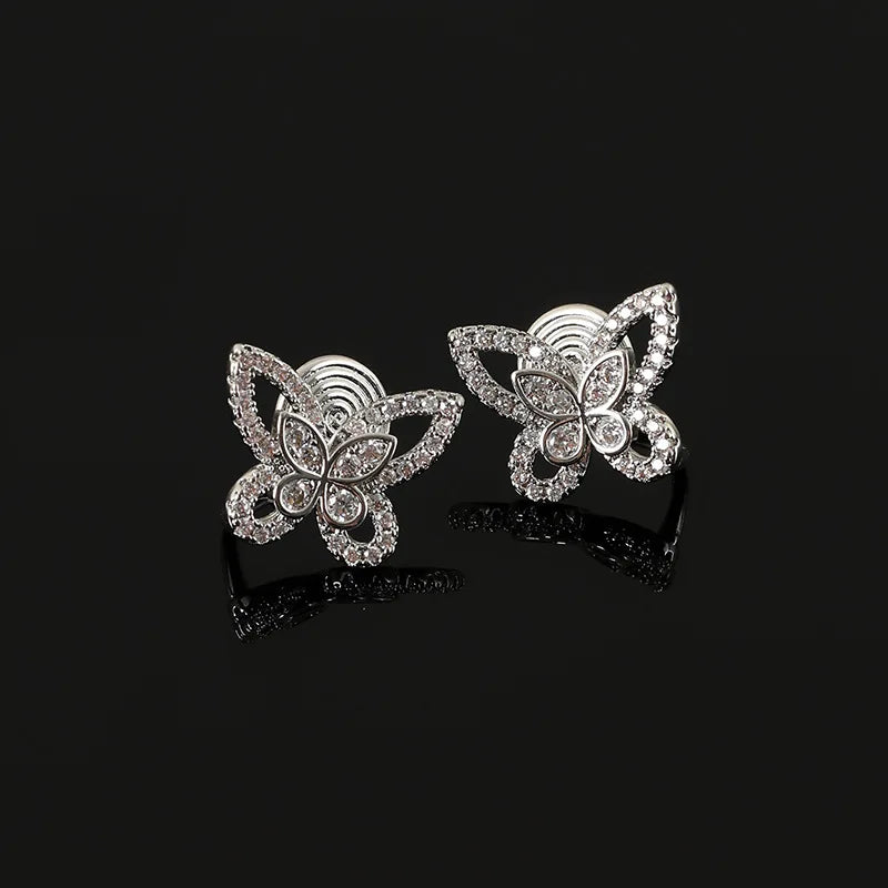 Elegant Double Layer Butterfly Zircon Stud & Clip On No Piercing Korean Style Gift Earrings