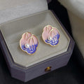 French Vintage Copper Enamel Drip Glaze Hand Painted Tulip Pearl Stud Earrings