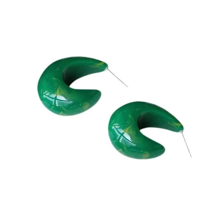 Emerald Green Resin Teardrop Stud Earrings Silver Plated Pin Geometric Summer Jewelry