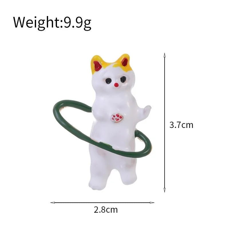 Cute Enamel Cat Hula Hoop Brooch, Creative Pet Animal Lapel Pin Corsage Suit Accessory Gift