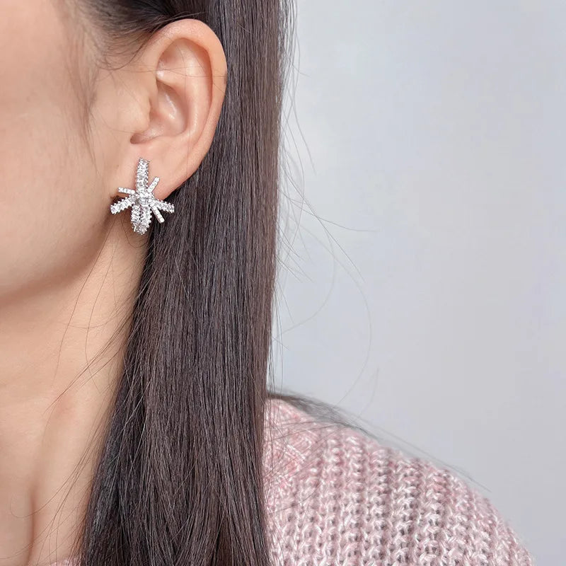 Luxury Firework Bow Zircon Stud & Clip On No Piercing Bridal Evening Statement Earrings