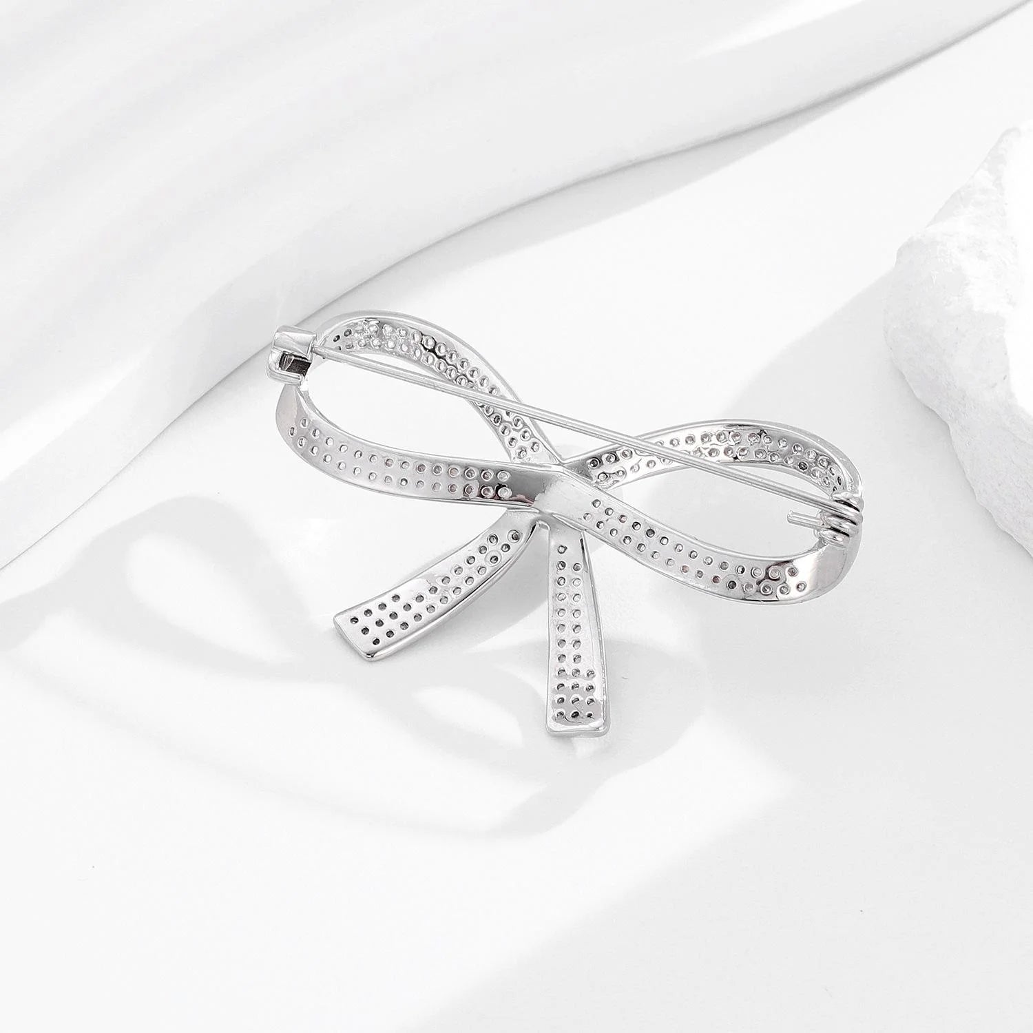 Elegant Rhinestone Zircon Bow Brooch With Pearl Center, Women's Fashion Lapel Pin Corsage Suit Accessory