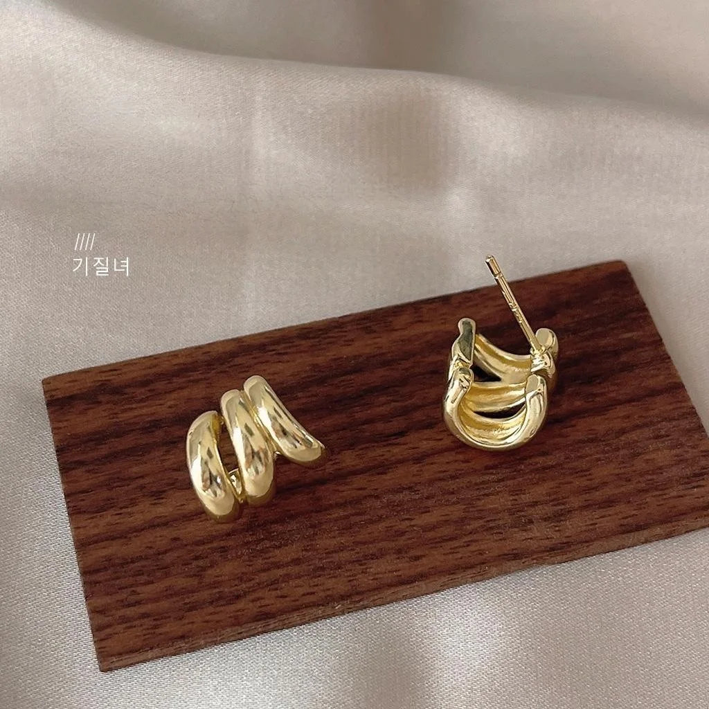 Luxury Geometric Copper 14K Plated Hoop Line Stud Earrings